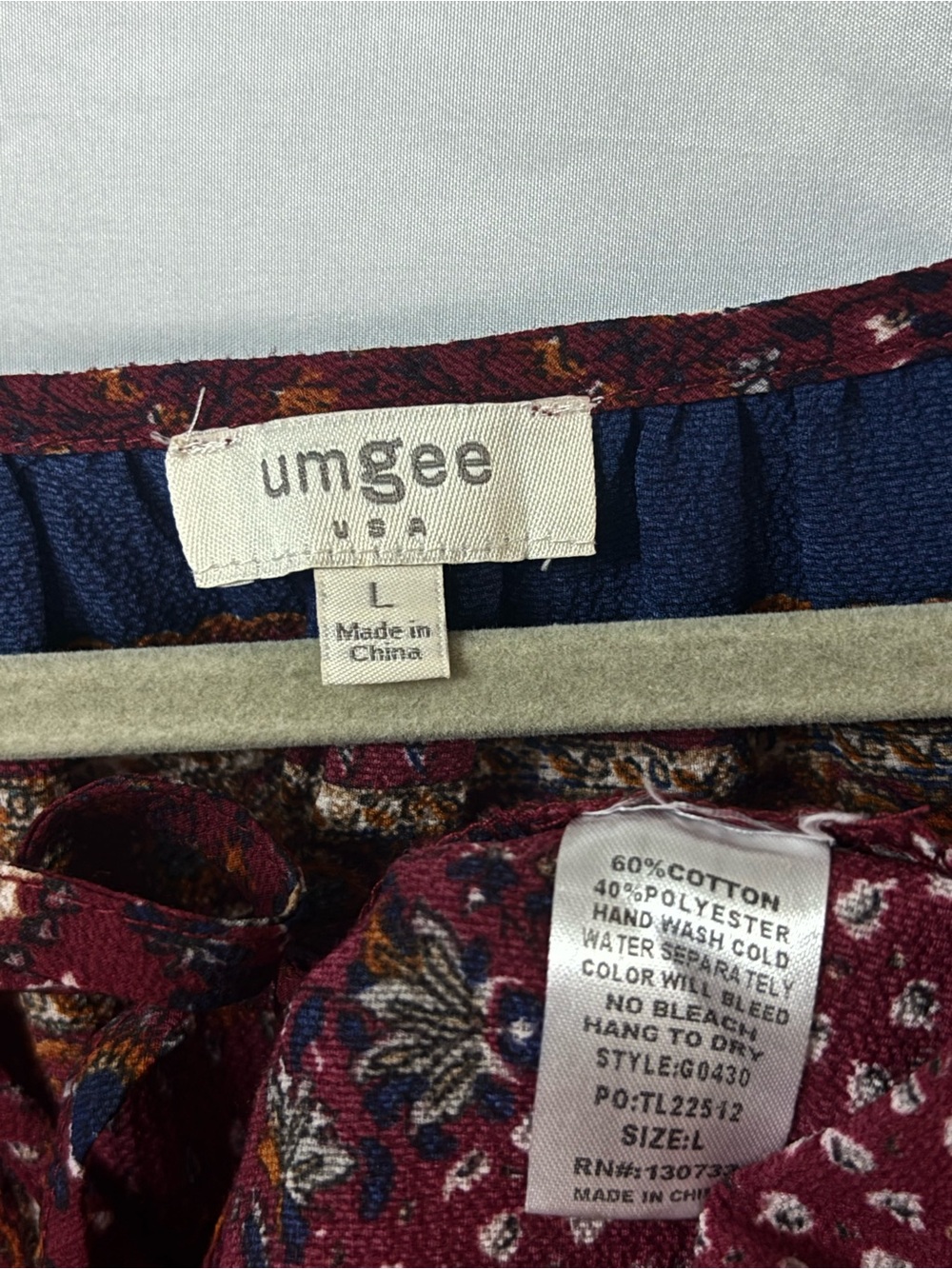 Umgee Burgundy Paisley Tiered Dress Flare Ruffle Bell Sleeve Lg Festival Peasant - Picture 7 of 8